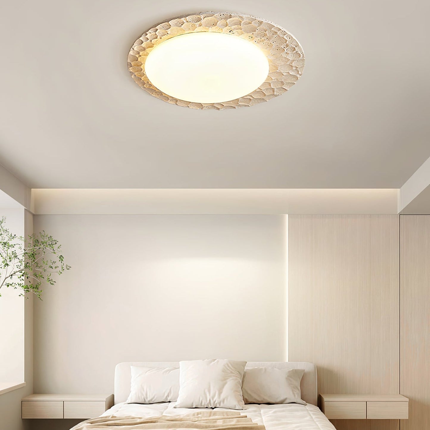 Textured Organic Travertine Ceiling Lamp