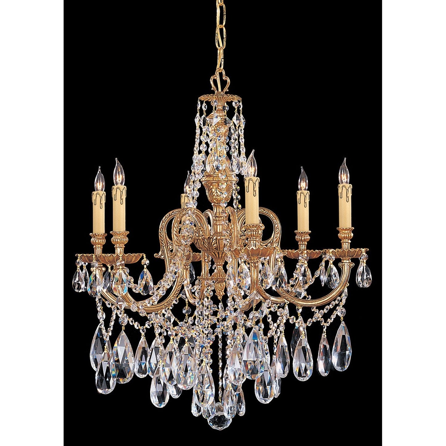 Ornate Cast Brass Six-Light Chandelier with