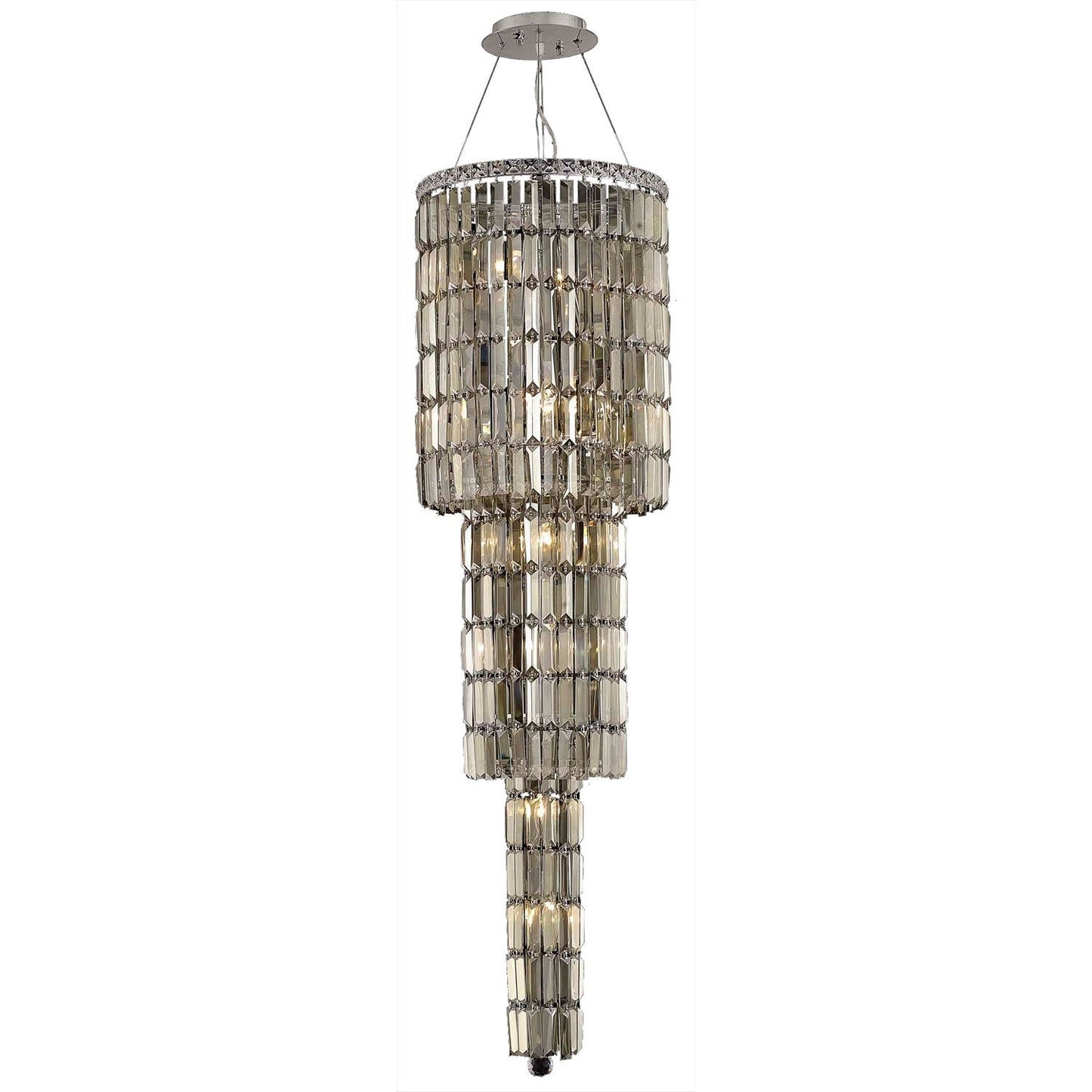 Maxim Chrome Twelve-Light 16-Inch Three-Tier Pendant with Royal Cut Golden Teak Smoky Crystal