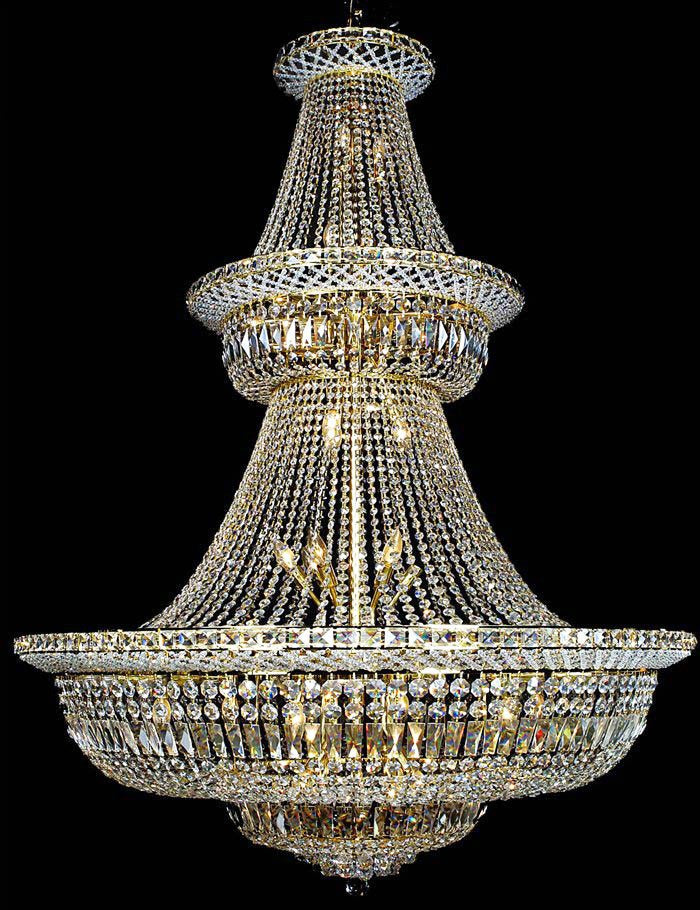 48 lights gold plated crystal chandelier dressed with 25% full lead crystals