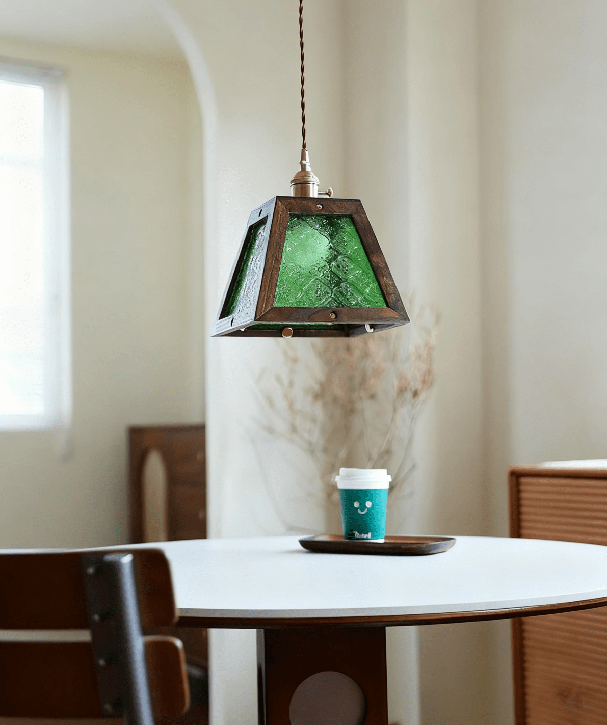 Green Patterned Glass Pendant Light