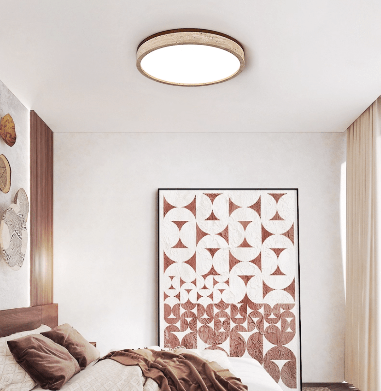 Travertine Halo Round Ceiling Lamp