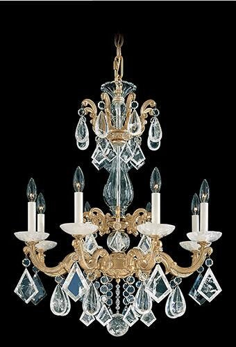 Gold Eight-Light Chandelier with Clear Rock Crystal