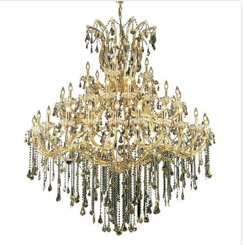 Gold Forty-Nine Light 60-Inch Chandelier with Royal Cut Golden Teak Smoky Crystal