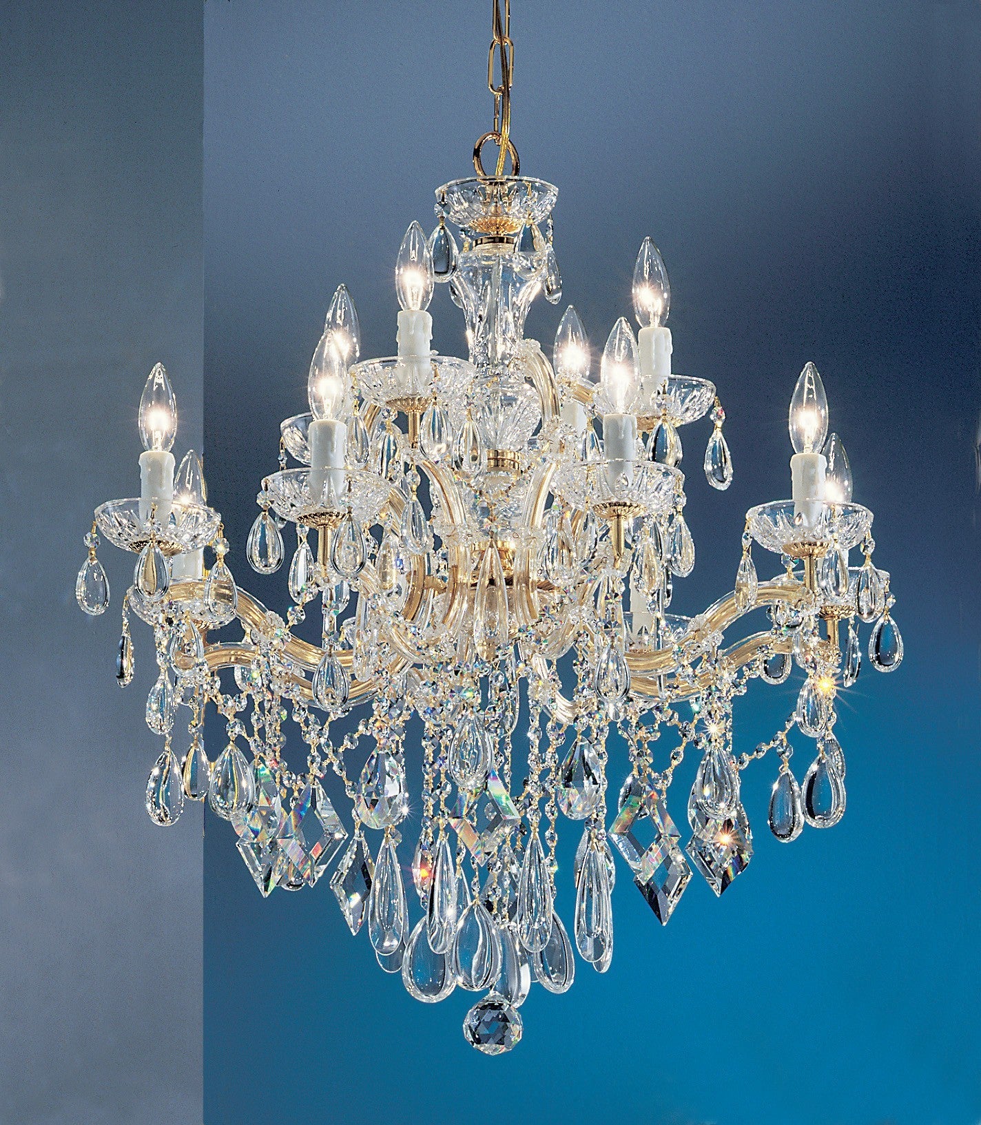 12 Light Maria Theresa Crystal chandelier in gold finish