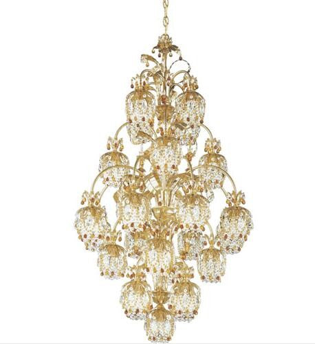 Gold 25-Light Topaz Vintage Crystal Chandelier, 34W x 58H x 34D