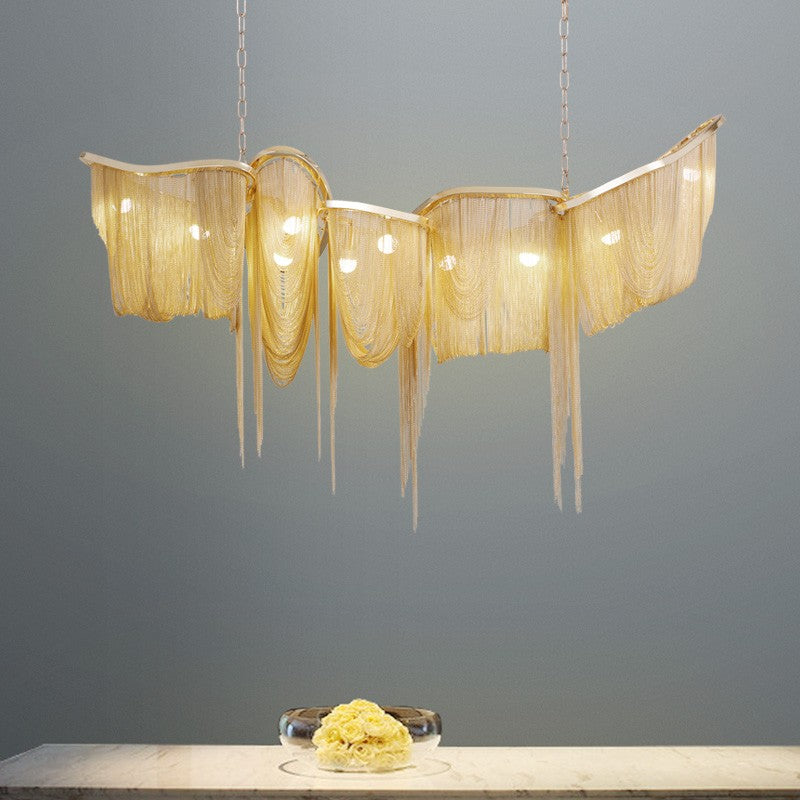 Modern minimalist villa complex lobby lamps American creative atmospheric metal tassel chandeliers