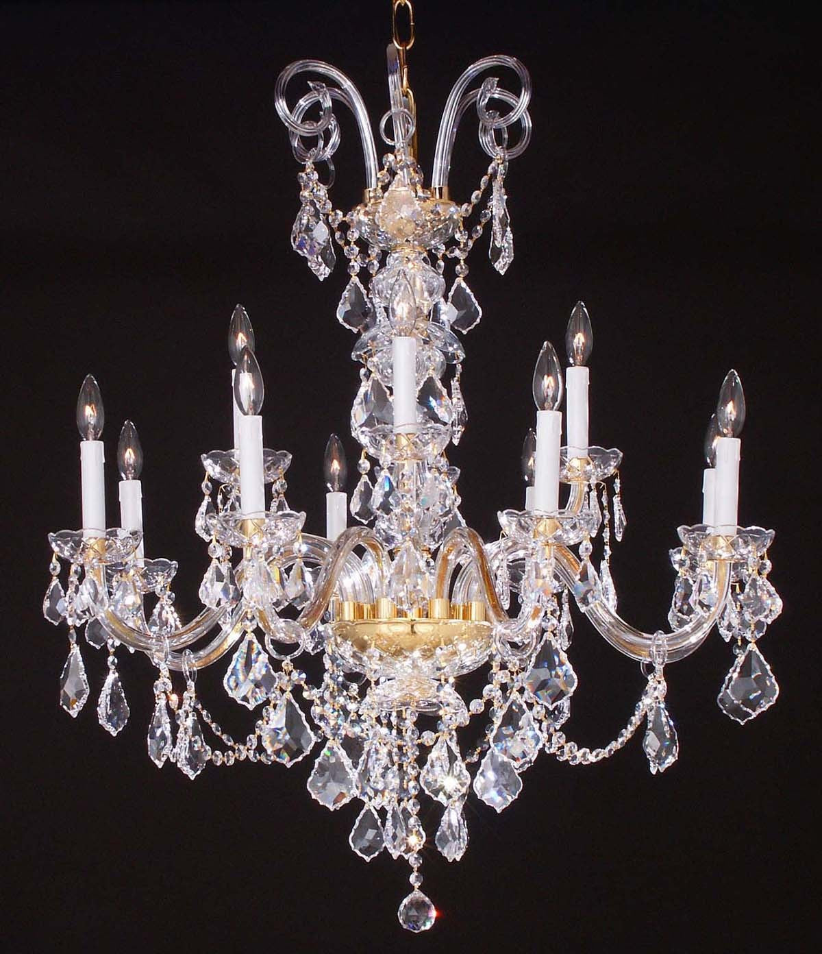 12 Lights Bohemian Crystal chandelier in gold plated finish