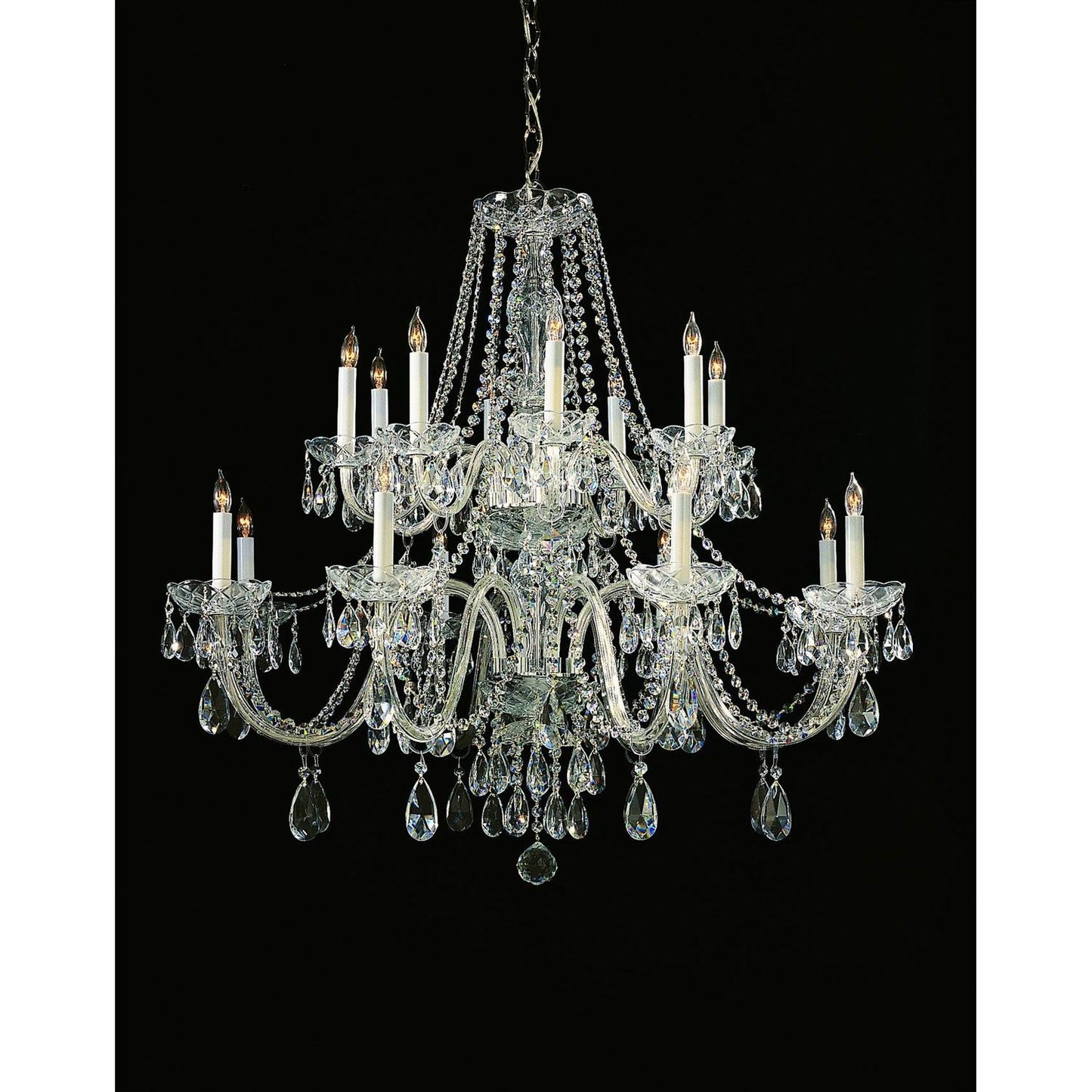 Group Traditional Crystal Swarovski Spectra Crystal Polished Chrome Sixteen-Light Chandelier