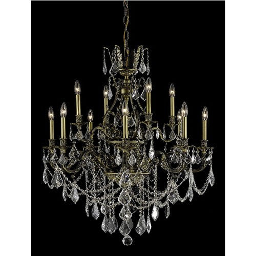 Monarch Antique Bronze Twelve-Light Chandelier with Clear Royal Cut Crystals