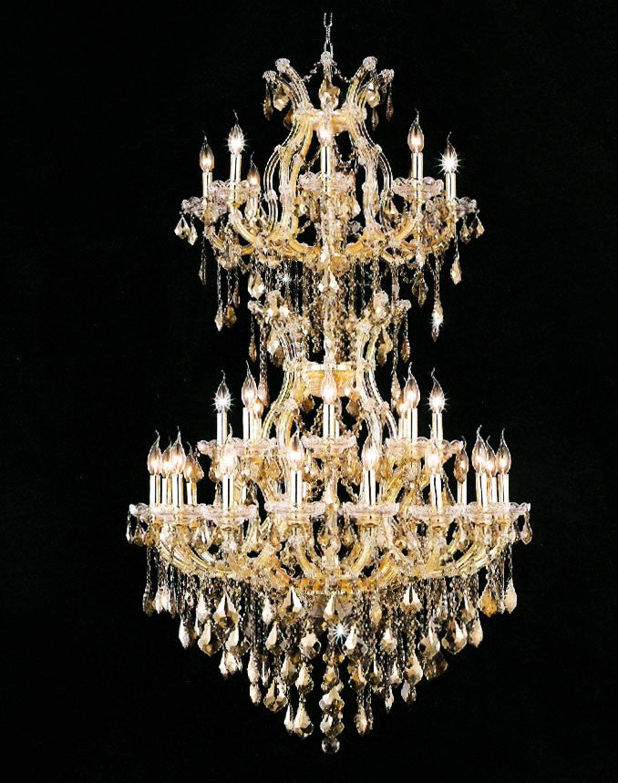 Gold plated maria theresa foyer crystal chandelier with golden teak crystal drops