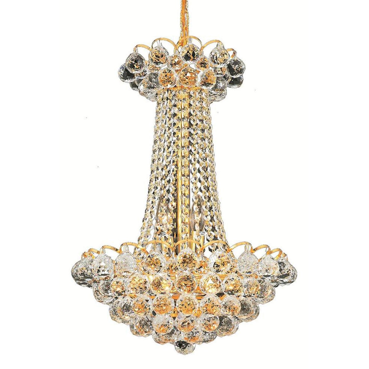 Godiva Gold Nine-Light 16-Inch Chandelier with Elegant Cut Clear Crystal