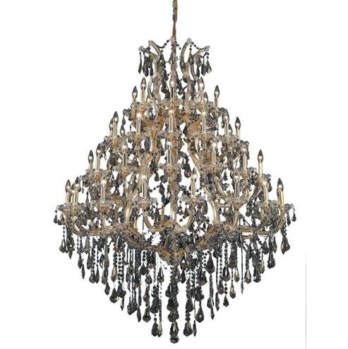Gold Forty-Nine Light 46-Inch Chandelier with Royal Cut Golden Teak Smoky Crystal