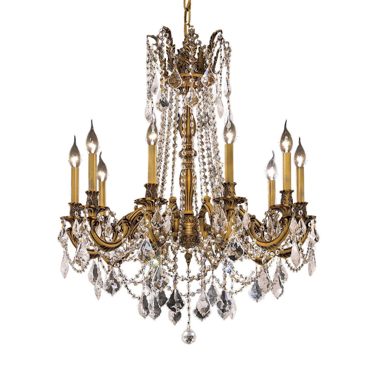 French Gold Ten-Light 28-Inch Chandelier with Royal Cut Clear Crystal