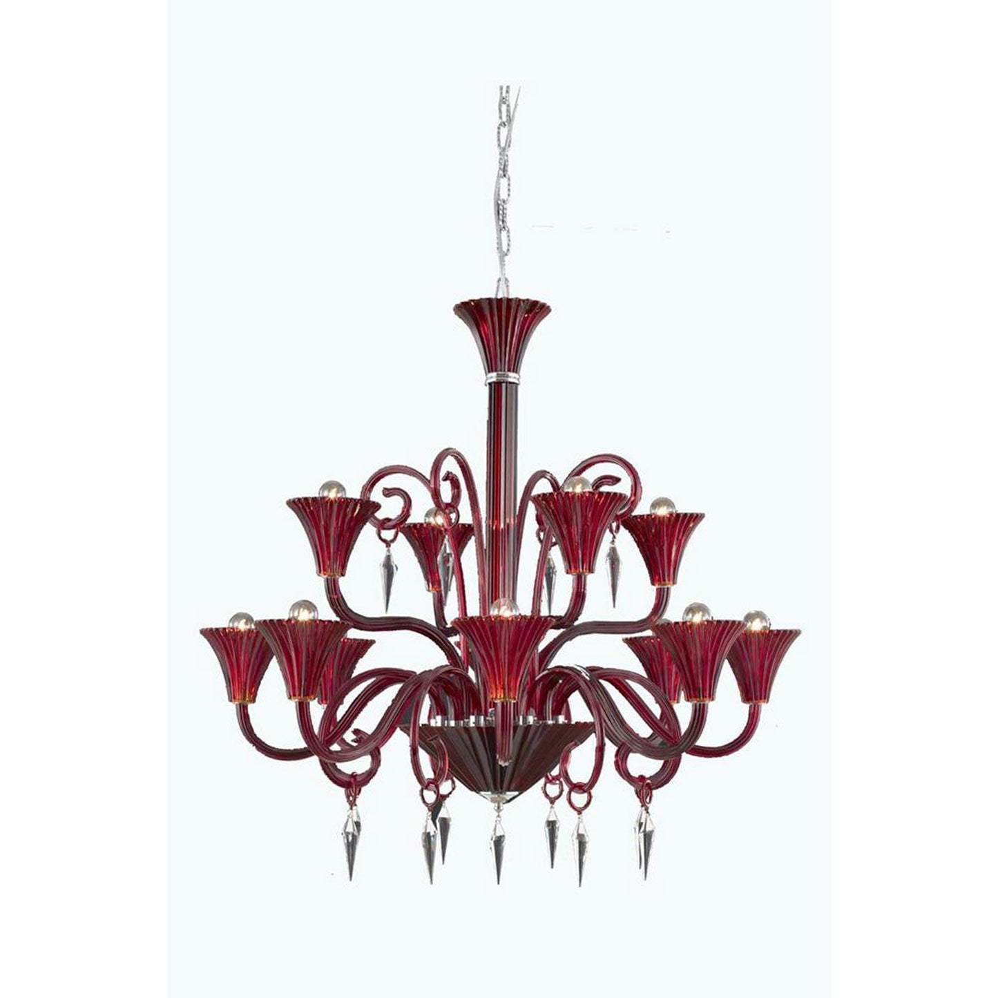 Red 12-Light Chandelier with Elegant Cut Crystal