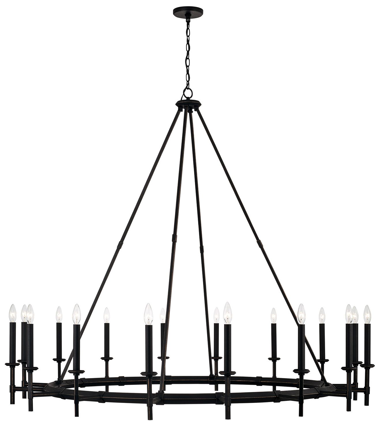 60" W x 52" H 16-Light Oversized Wagonwheel Ring Chandelier in Br