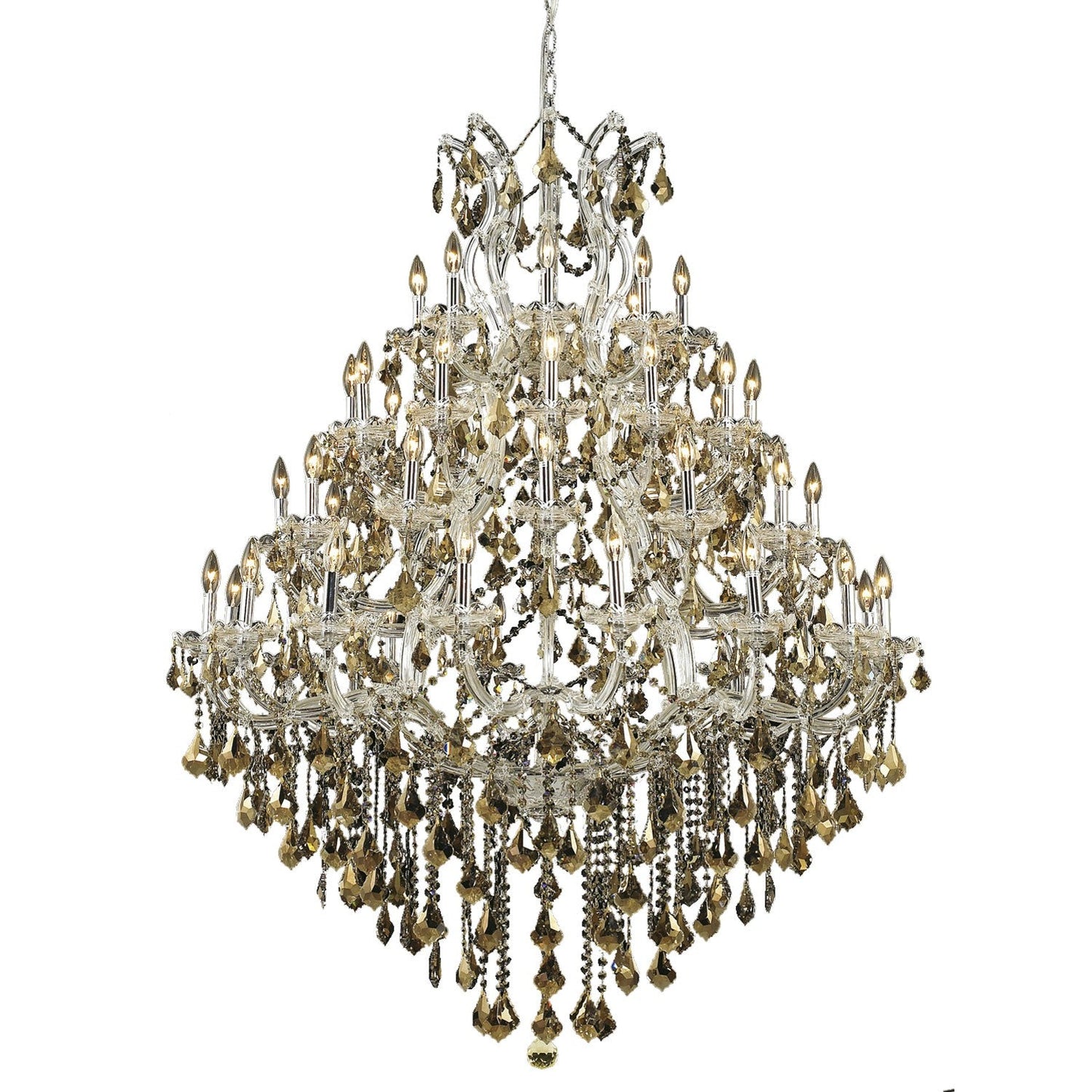 Maria Theresa Chrome Forty-Nine Light 46-Inch Chandelier with Royal Cut Golden Teak Smoky Crystal