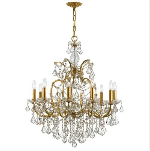 Gold 32-Inch 10-Light Chandelier with Clear Crystal