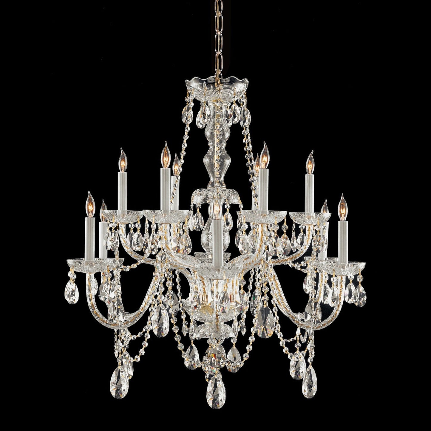 Polished Brass Twelve-Light Swarovski Elements Crystal Chandelier