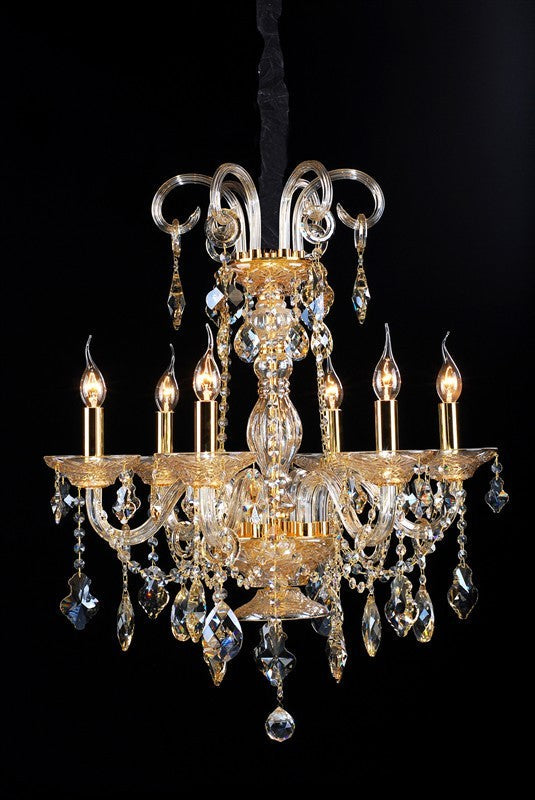 Gold plated 6 light traditional crystal Chandelier