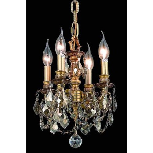 Gold Four-Light 10-Inch Mini Chandelier with Royal Cut Golden Teak Smoky Crystal