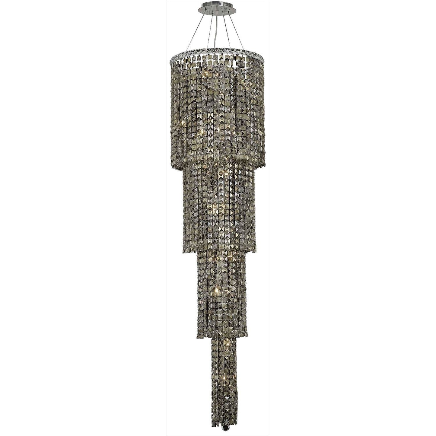 Maxim Chrome Eighteen-Light 18-Inch Four-Tier Pendant with Royal Cut Golden Teak Smoky Crystal