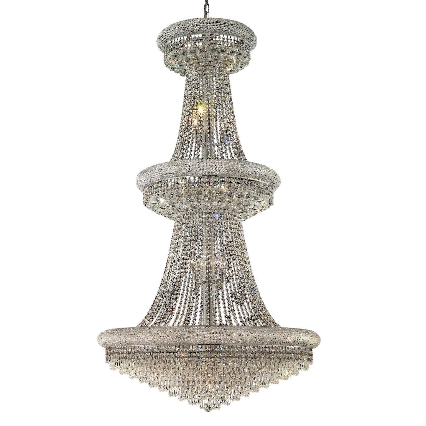 Primo Prism Chrome Thirty-Two Light 36-Inch Chandelier with Royal Cut Clear Crystal