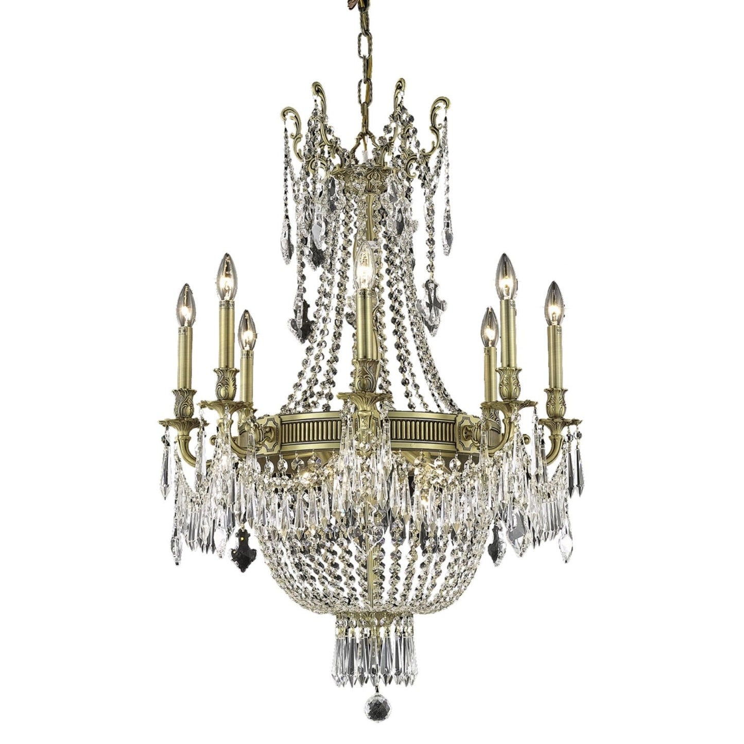 Esperanza French Gold Twelve-Light 26-Inch Chandelier with Royal Cut Clear Crystal