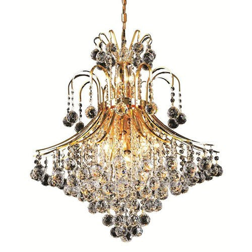 Gold Fifteen-Light 25-Inch Chandelier with Royal Cut Clear Crystal