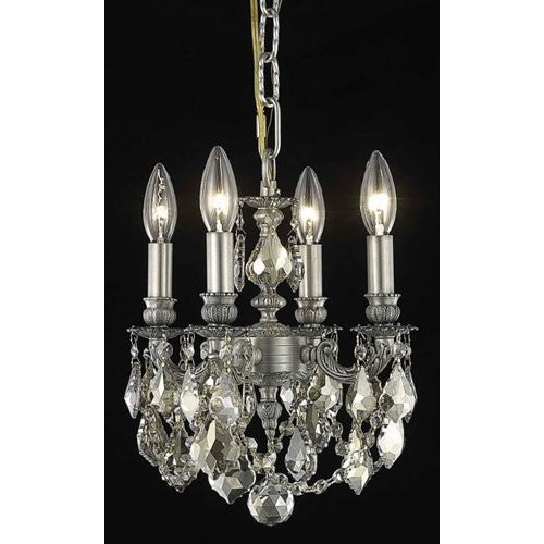 Pewter Four-Light Chandelier with Golden Teak/Smoky Royal Cut Crystals