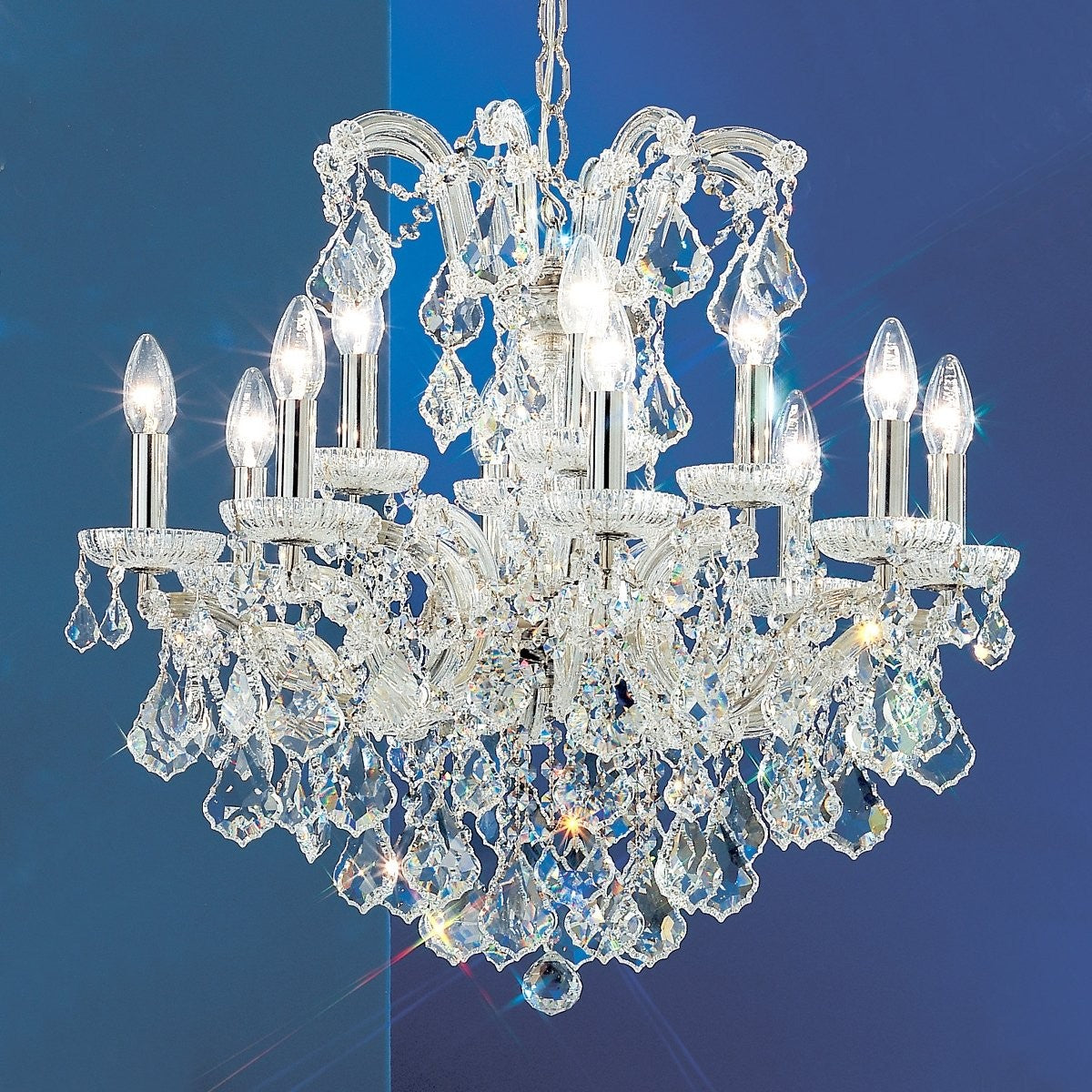 Polished chrome 12 Light maria theresa crystal Chandelier
