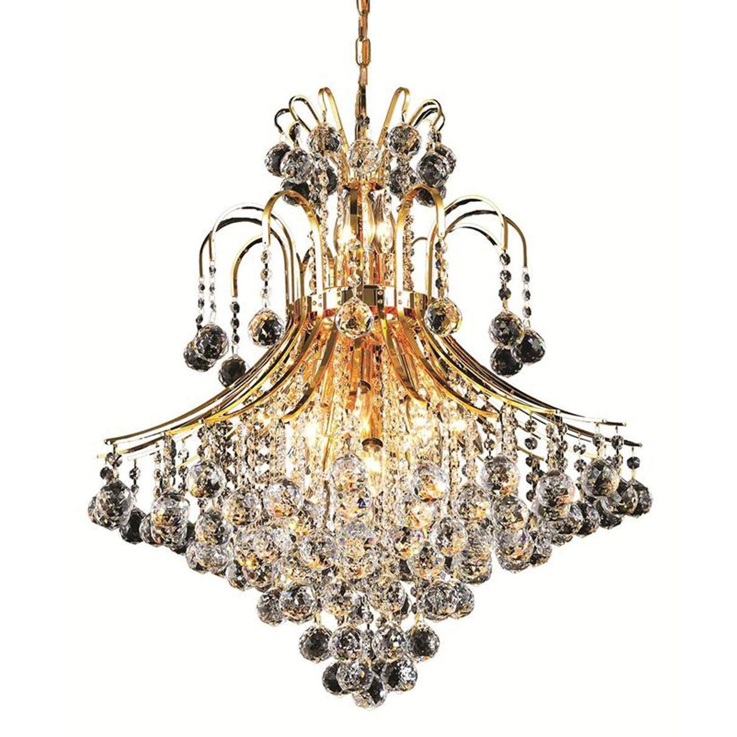 Gold Fifteen-Light 25-Inch Chandelier with Royal Cut Clear Crystal