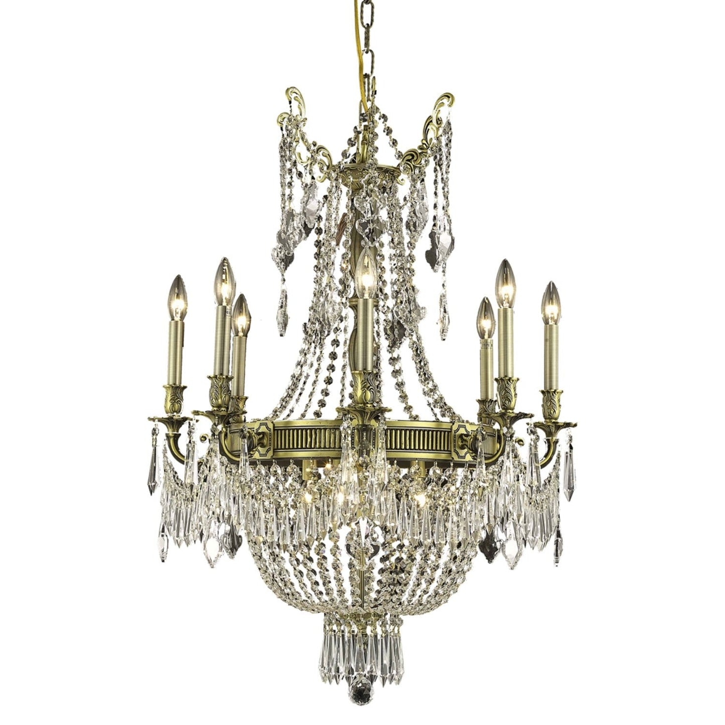 Esperanza Antique Bronze Twelve-Light 26-Inch Chandelier with Royal Cut Clear Crystal