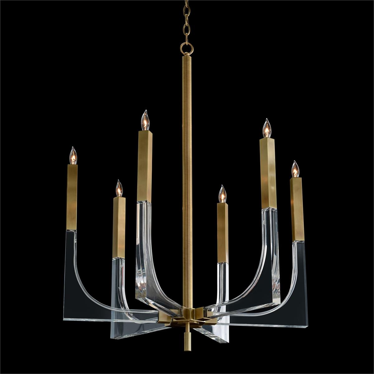 Acrylic and Brass Six-Light Chandelier