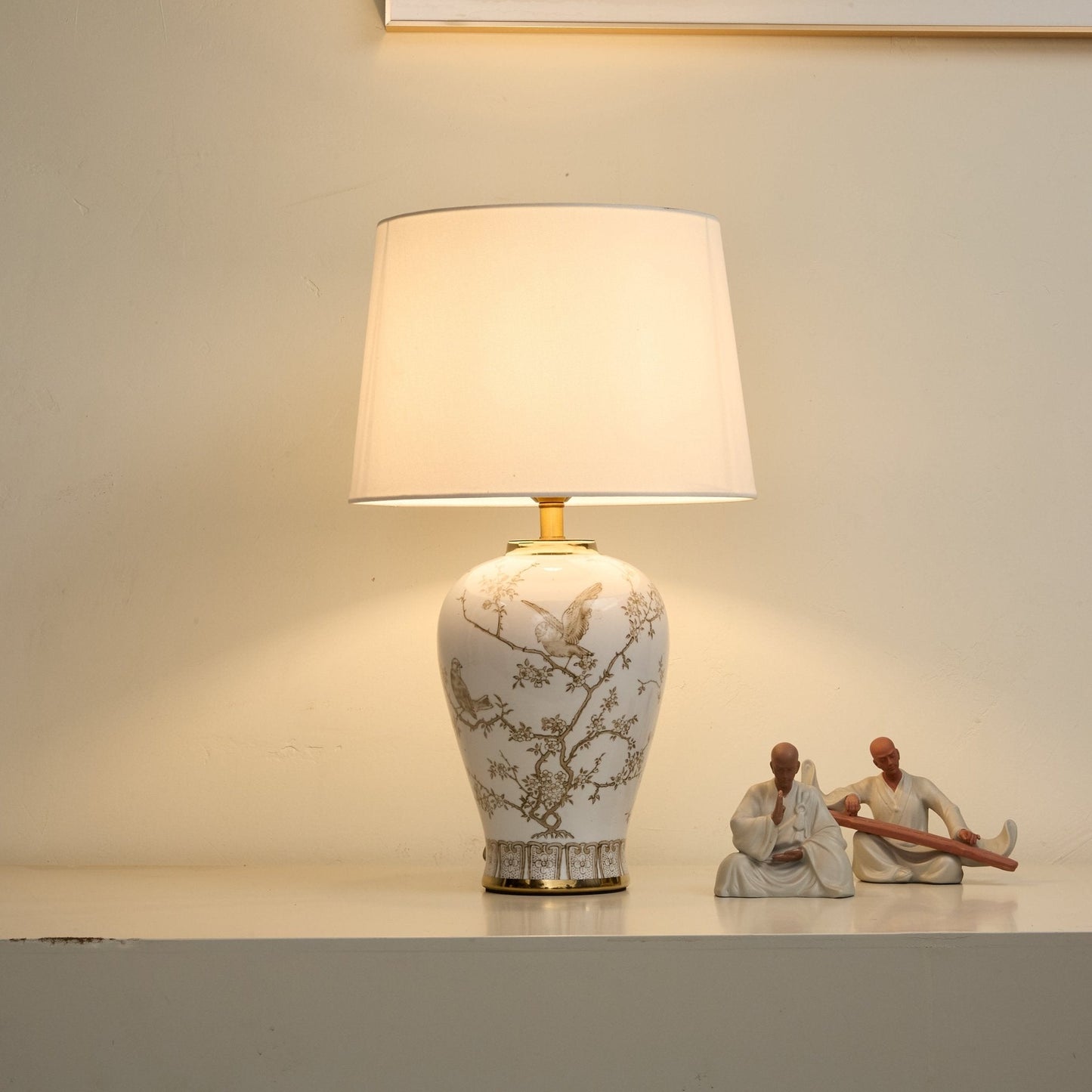 Avian Floral Ceramic Table Lamp