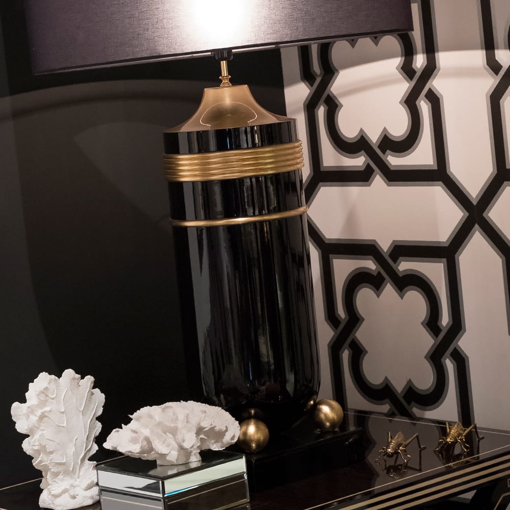 Luxury Black Lacquered And Gold Table Lamp