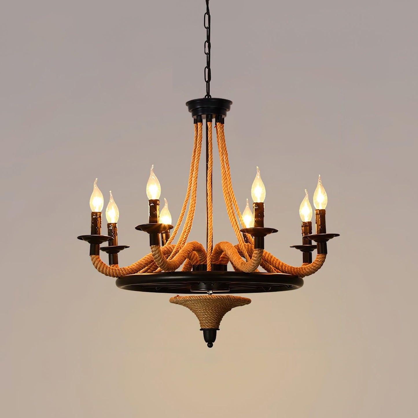 Hemp Rope Industrial Large Wheel Ceiling fixture Chandelier