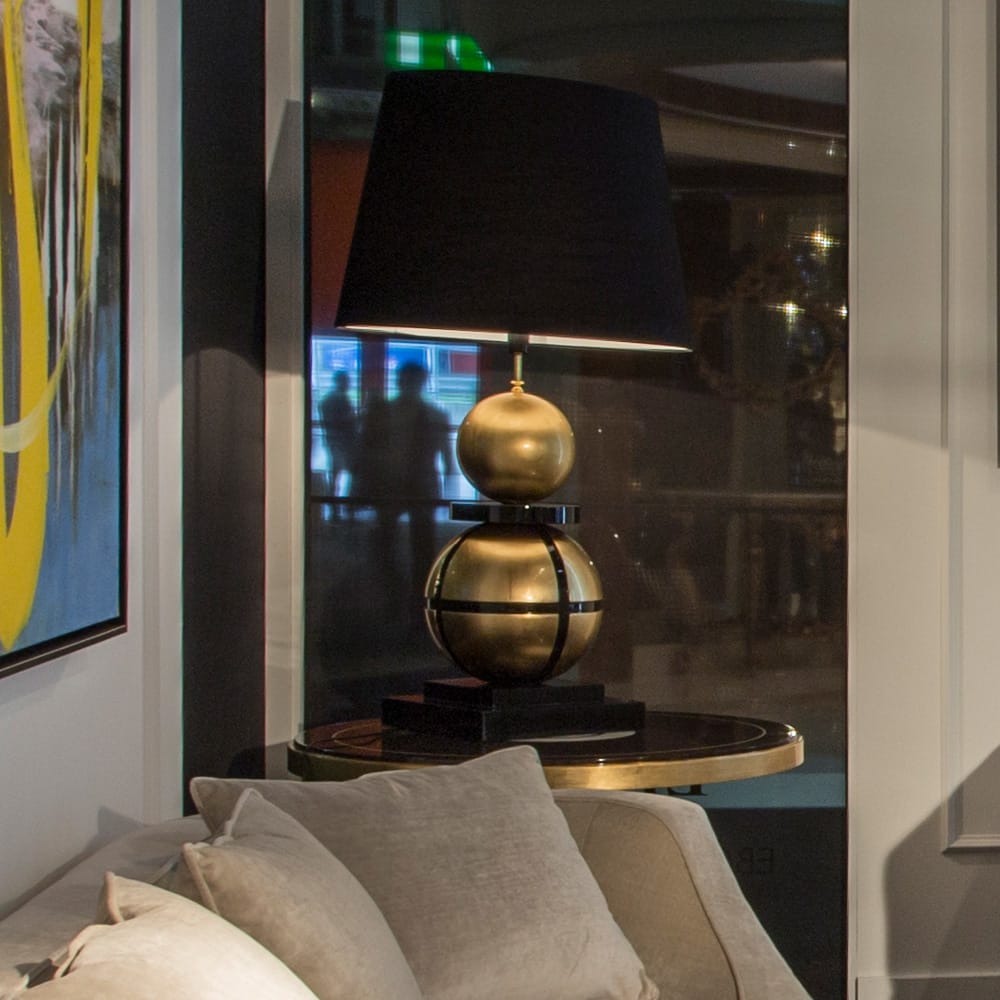Luxurious Large Black Lacquered And Gold Leaf Orbs Table Lamp