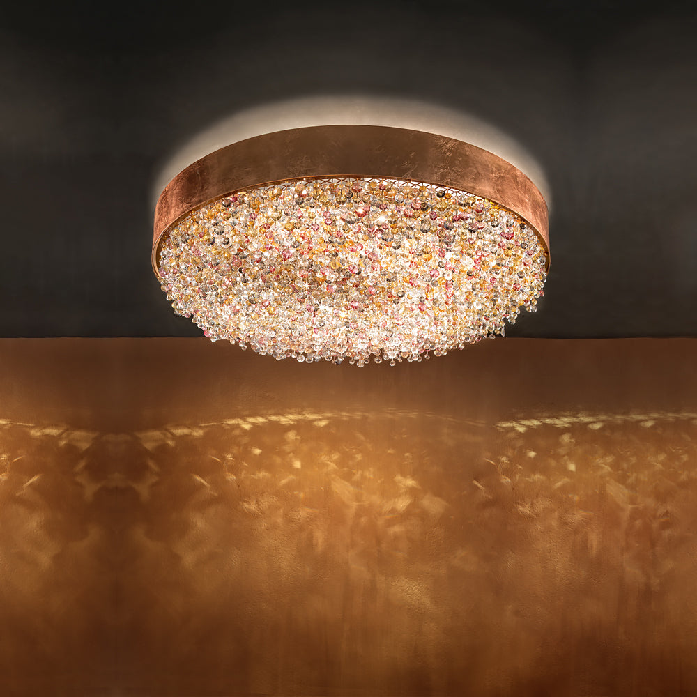 Round Copper Leaf Chandelier Ceiling Light