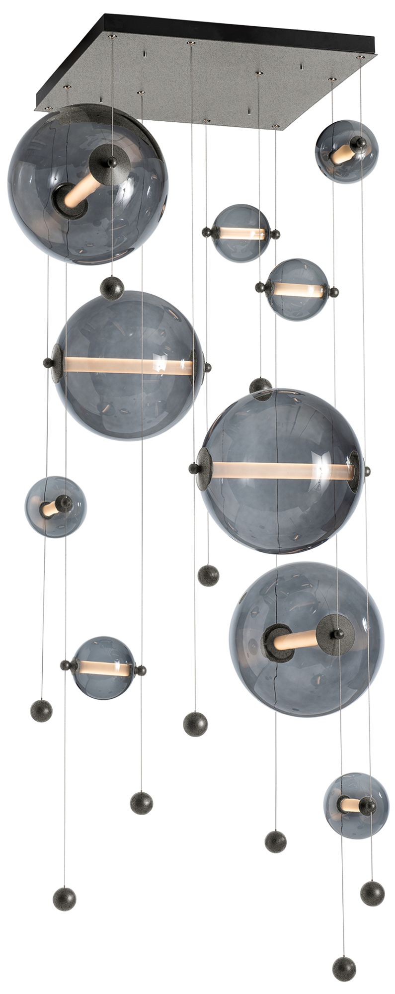Abacus 10-Light Square LED Pendant - Iron - Grey Glass - Standard Height