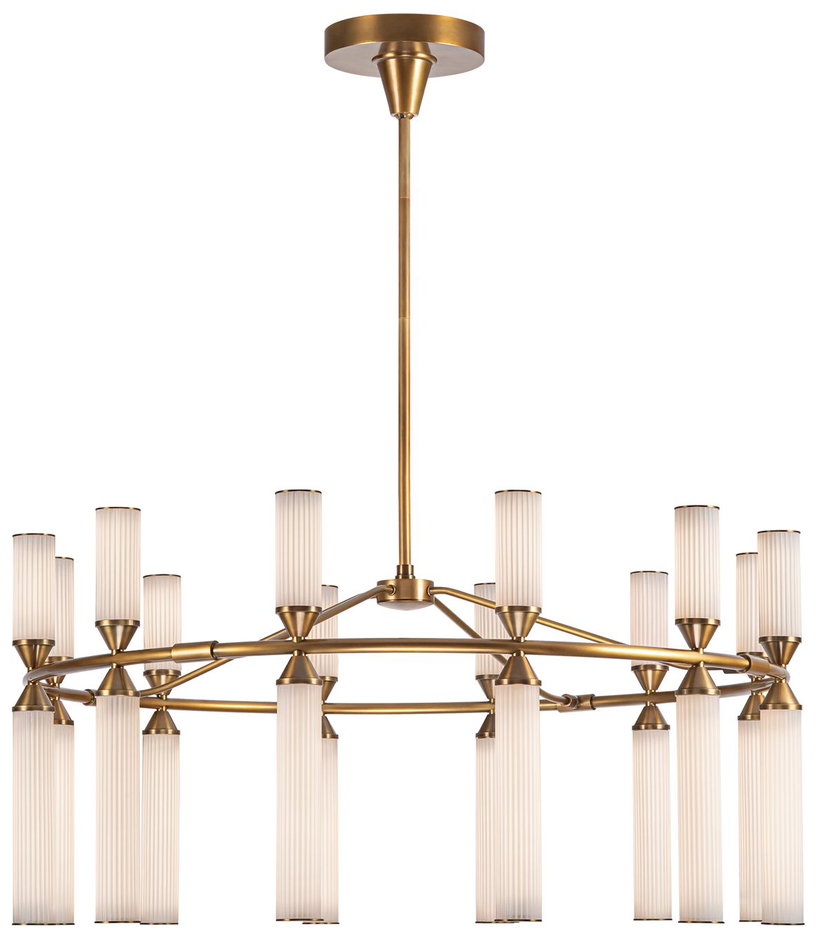 Alora Edwin LED 38-in Vintage Brass/Frosted Ribbed Glass LED Chandeliers