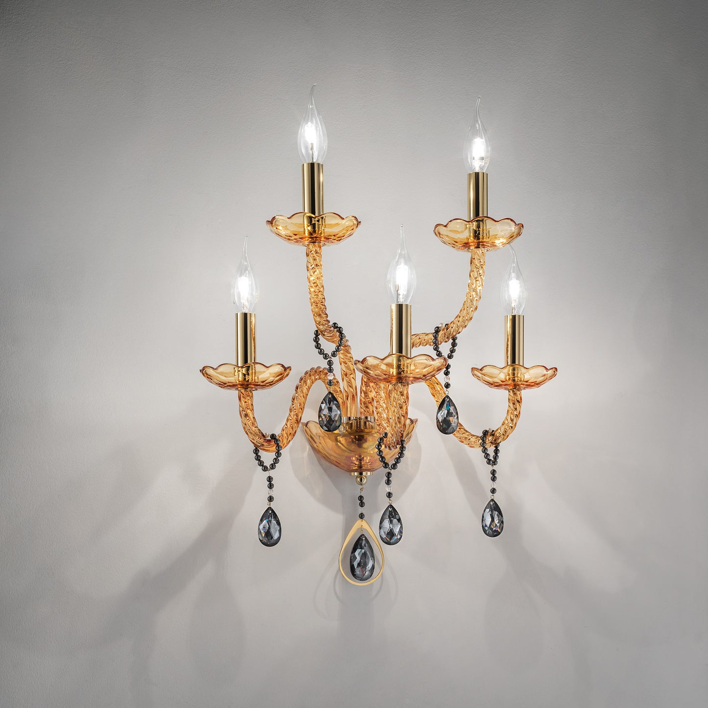 Amber Glass 5 Arm Wall Light