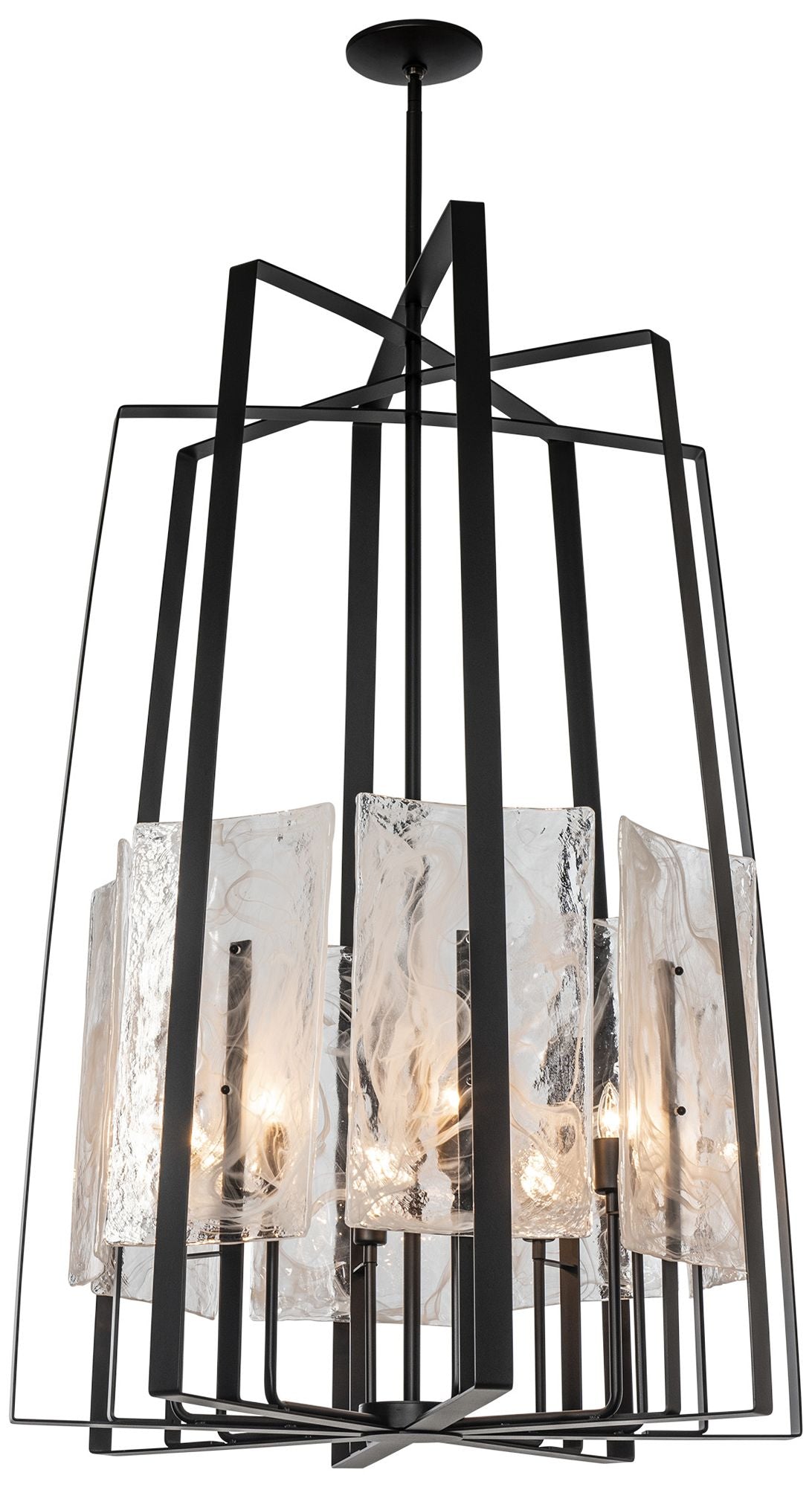 Arc 34.4" Wide 8-Light Tall Black Pendant With White Swirl Glass Shade