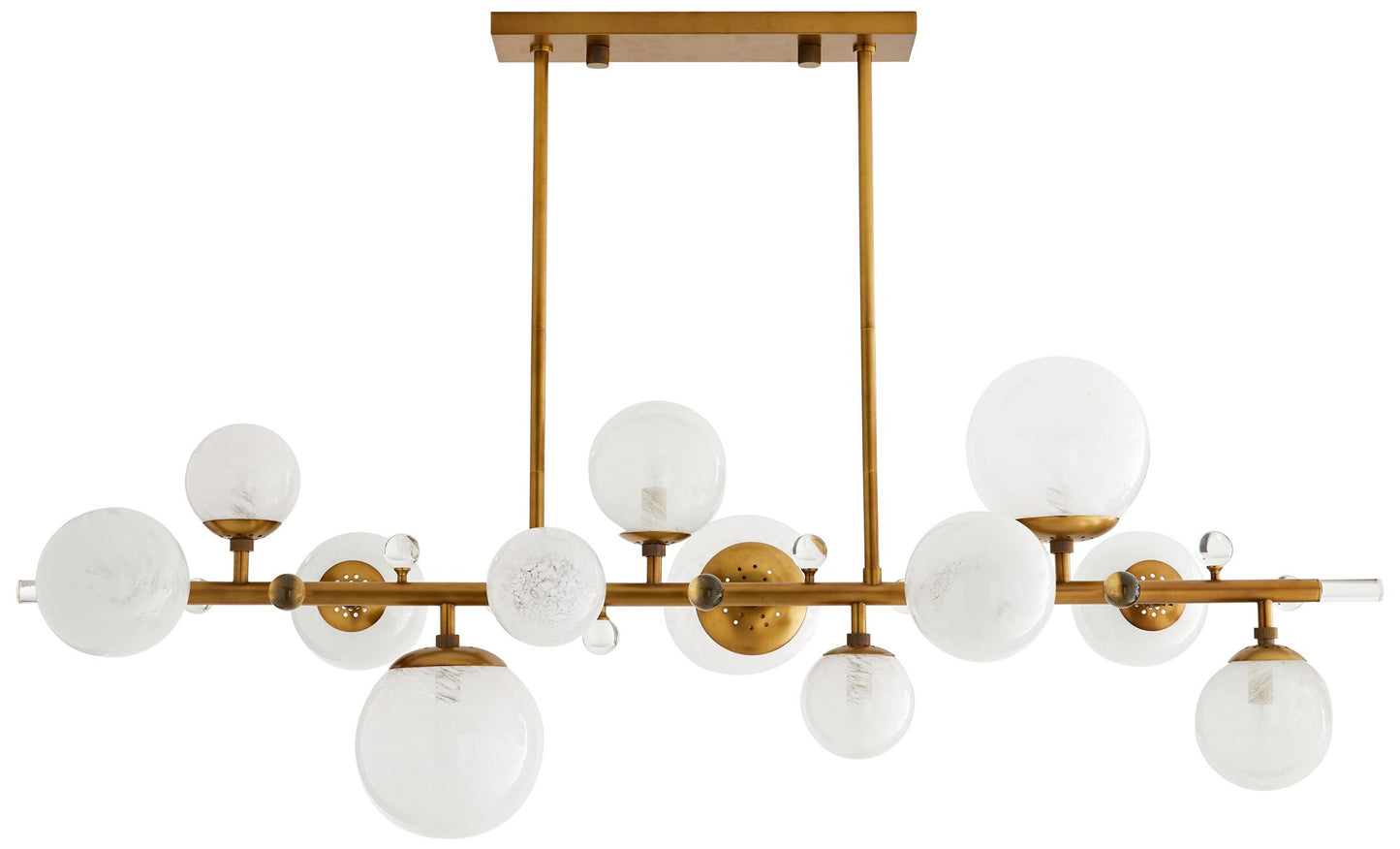 Arteriors- Troon Chandelier- 56" Antique Brass, Opal Swirl Glass