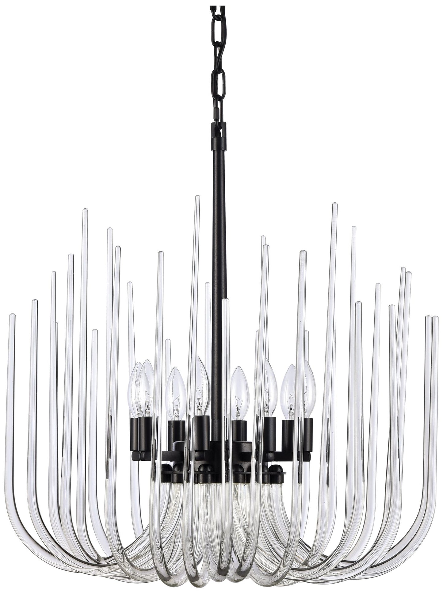 Astoria 8-Light Solid Curved Clear Glass Satin Brushed Black Pendant Light