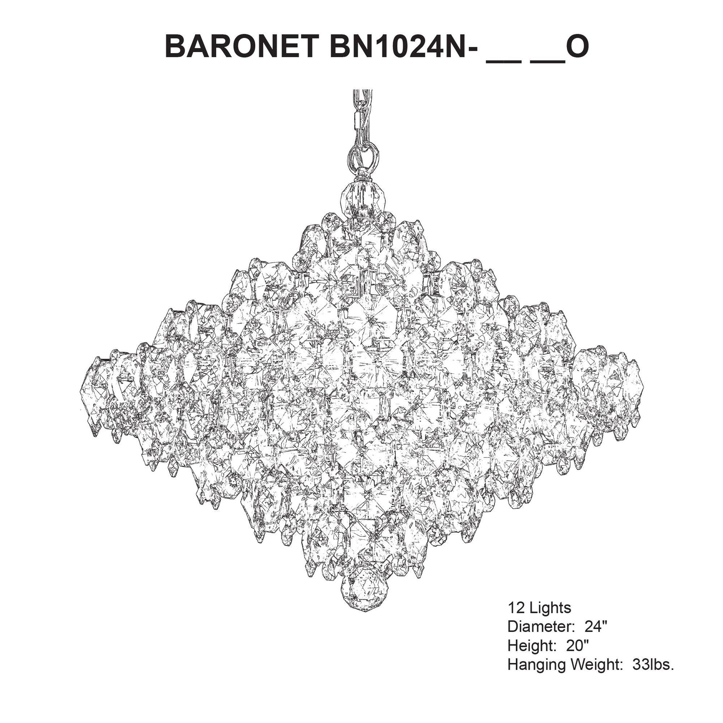 Baronet 20"H x 24"W 12-Light Crystal Pendant in Polished Stainles
