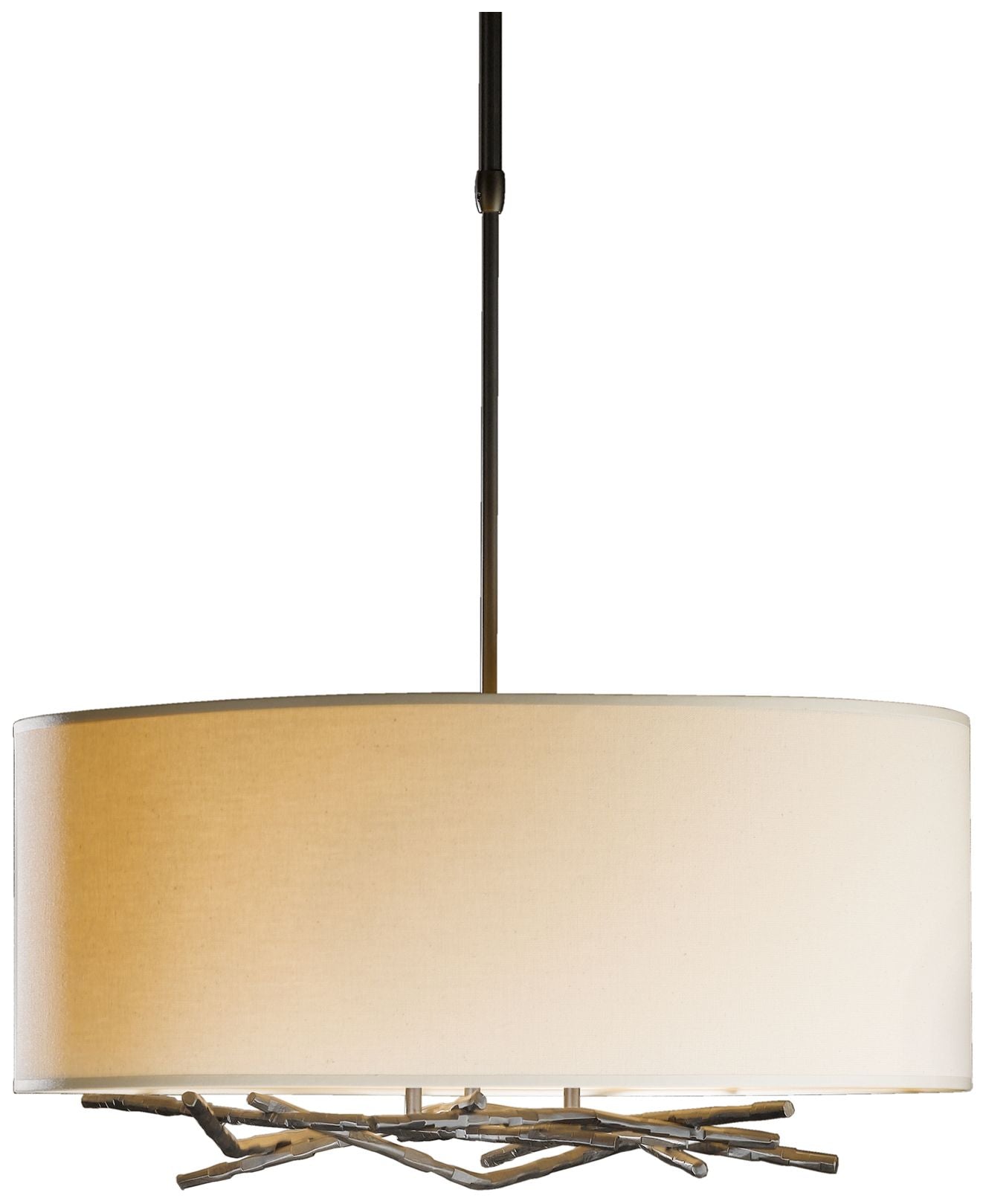Brindille 22" Wide Dark Smoke Pendant With Drum Flax Shade