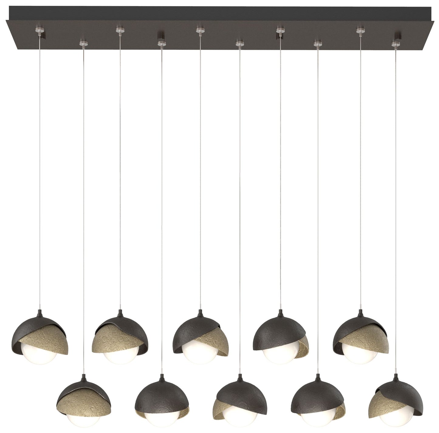 Brooklyn 10-Light Double Shade Rectangular Pendant - Bronze - Gold - Opal