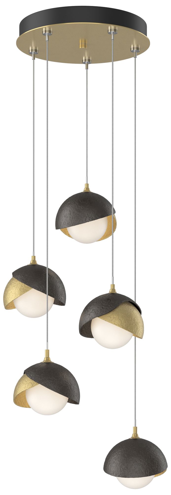 Brooklyn 16"W 5-Light Oiled Bronze Accented Brass Double Shade Pendant