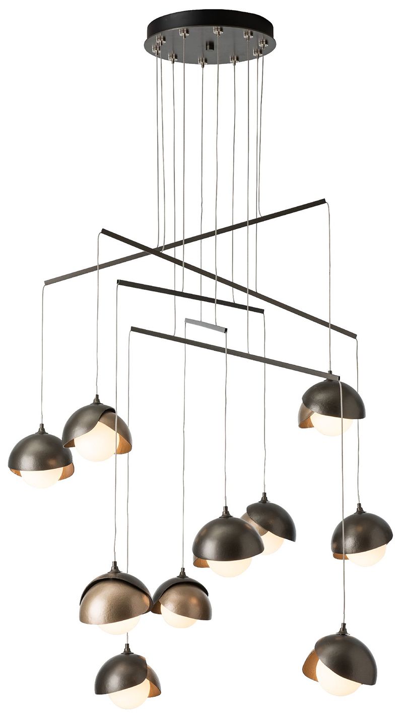Brooklyn 38"W 10-Light Dark Smoke And Gold Double Shade Mobile Pendant